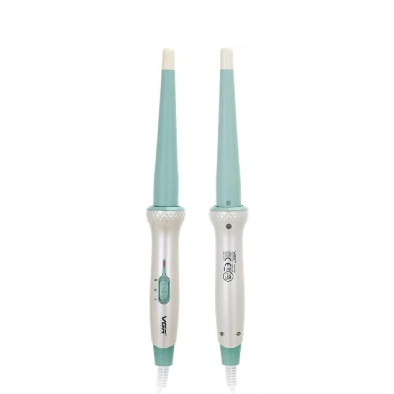 فر کننده مو وی جی ار مدل V-596 - فر کننده مو وی‌جی‌ار 596 دارای میله از جنس سرامیک پیشرفته است. حداکثر دما ان 200 درجه سانتی گراد است( نوک دستگاه یعنی بخش سفید رنگ گرم نمی‌شود تا هنگام خروج مو راحت تر بیرون بیاید و فرم مورد نظر به هم نخورد). قطور‌ترین نقطه 8 و نازک‌ترین نقطه 4.5 سانتی‌متر است که سایز مرغوبی در بین فرکننده‌ها دارد.ق ...